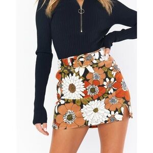 Orange and White Slit Pencil Mini Skirt